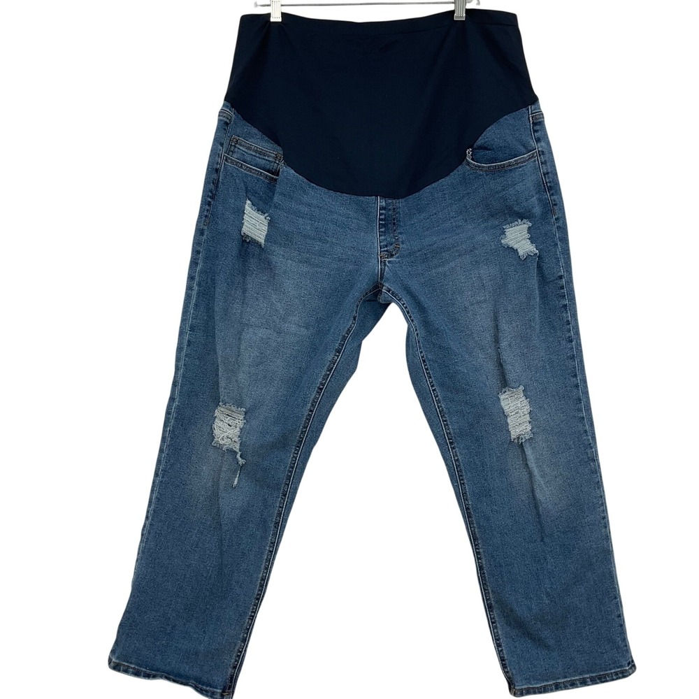 Time and Tru Maternity Jeans XXL 20 Dark Wash Distressed Straight Leg Blue Denim